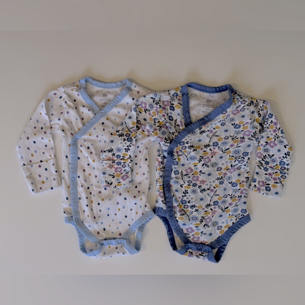 Burts bee honest kimono side snap floral polkadot long sleeve onesies jewel tone